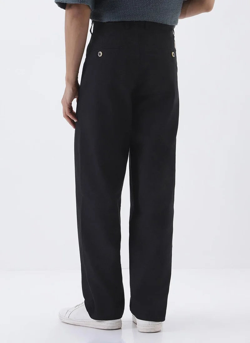 Urbano Fashion  Urbano Fashion Men's Black Loose Baggy Fit Solid Chino Trousers Non-Stretchable for Men | Best Price UAE